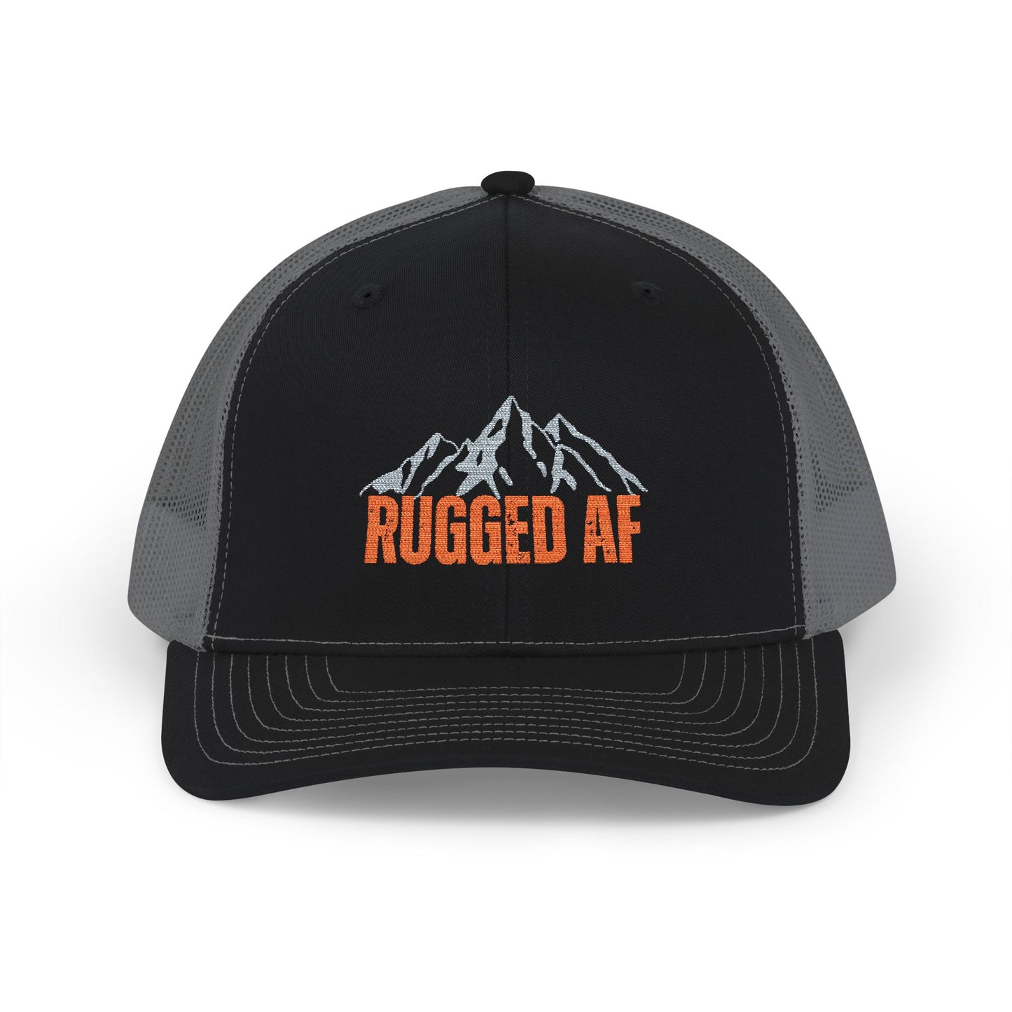 Rugged AF Snapback Trucker Cap, Outdoor Adventure Hat, Camping Gift, Hiking Cap, Sporty Headwear, Cool Embroidered Hat