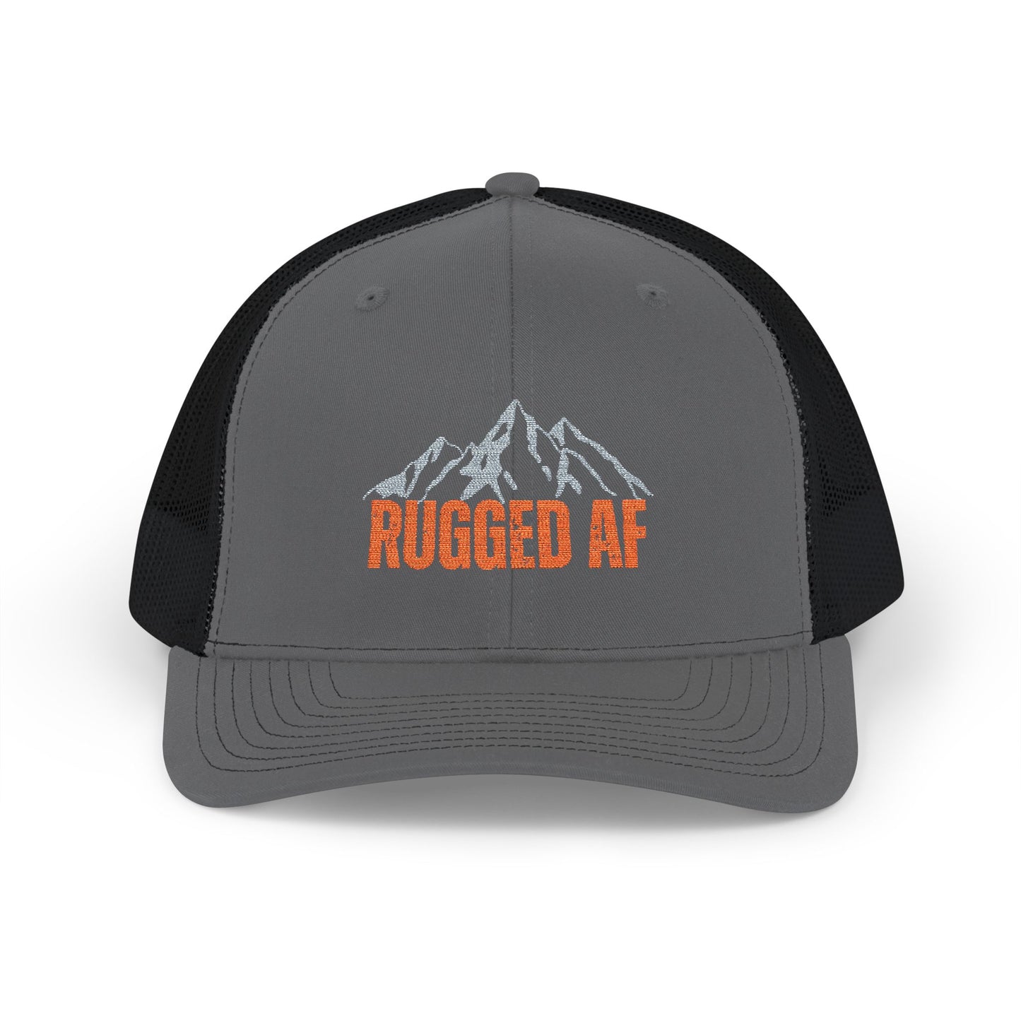 Rugged AF Snapback Trucker Cap, Outdoor Adventure Hat, Camping Gift, Hiking Cap, Sporty Headwear, Cool Embroidered Hat