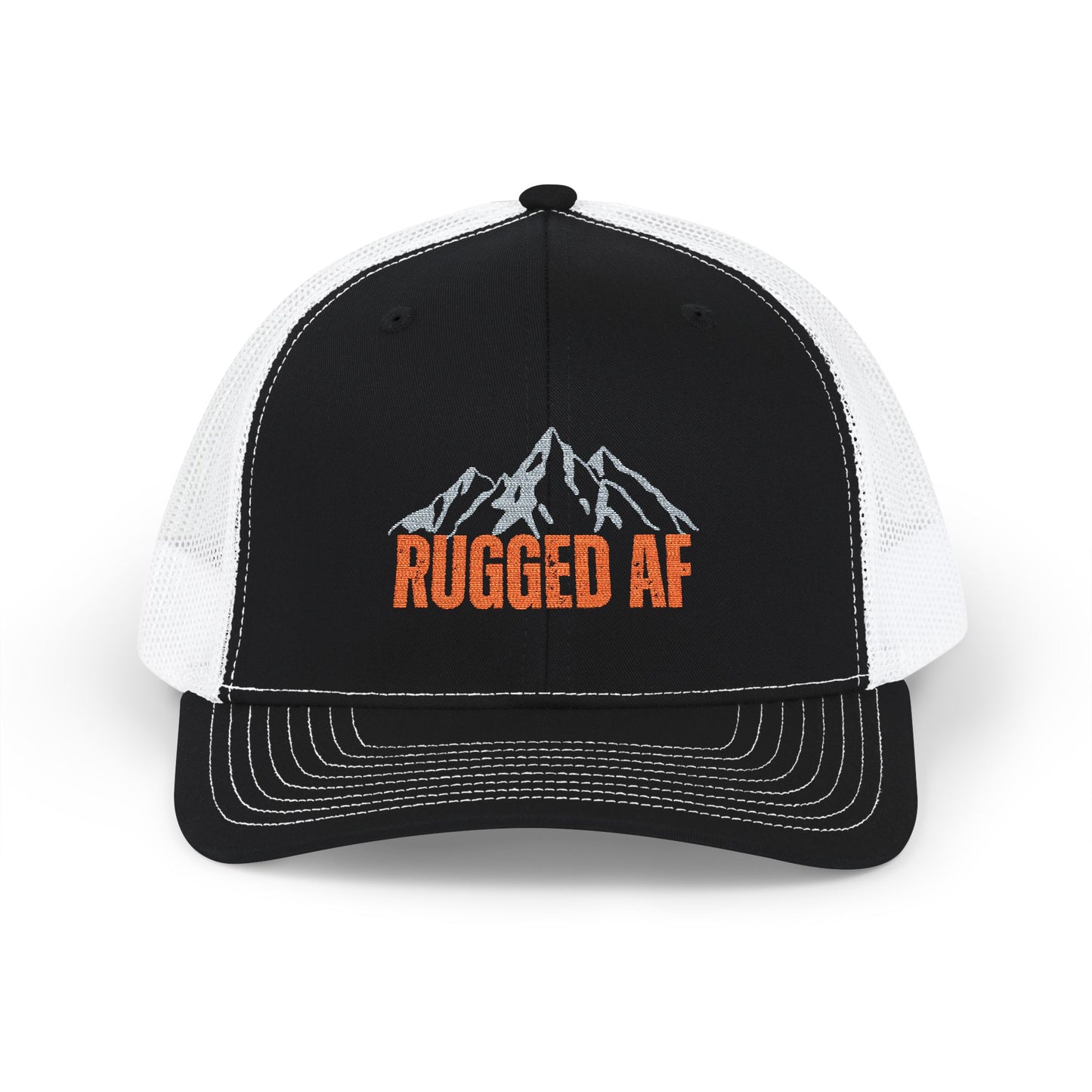 Rugged AF Snapback Trucker Cap, Outdoor Adventure Hat, Camping Gift, Hiking Cap, Sporty Headwear, Cool Embroidered Hat